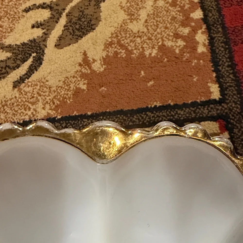 Vintage milk glass with gold scalloped deviled egg tray